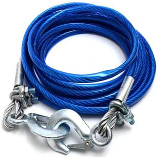 OLMEO 4 Tons Steel Wire Tow Cable Tow Strap Towing Rope with Hooks for Heavy Duty Car Emergency 4.5 m Towing Cable 4.5 m Towing Cable