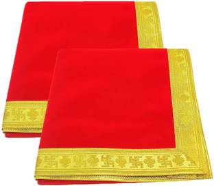 KavyaTanishq kavyatanishq 100% velvet ( Size: 1 Meter ) Big Large Size Plain Velvet Red Cloth for God Pooja Table / Chowki Aasan Kapda Mat / Velvet Altar Cloth for Puja Home Mandir and Temple ( Pack of 2 ) Altar Cloth