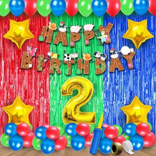 Party Propz Farm House Theme Decoration For Kids - 63pcs Animal Theme Birthday Decoration Kit for Boys 2nd Birthday Party Decorations, Birthday Decorations kit for Boys 2nd Birthday / Baby Birthday Decoration Items 2 Year