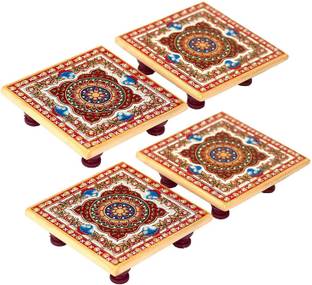 household hub Peacock Design Premium Marble Chowki, Decorative Item Marble Chowki For Puja Marble All Purpose Chowki
