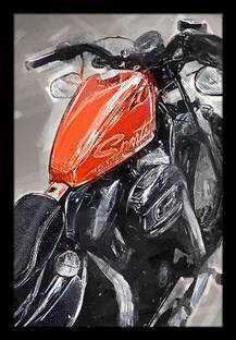 Ritwika's Abstract Wall Art Of Sportster Motorcycle In Sketch Pattern | Painting With Frame for Home and Office Decor Digital Reprint 13.5 inch x 9.5 inch Painting