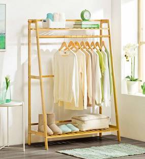lukzer Lukzer Bamboo Coat Stand Garment Hanger with Top & Bottom Shelves(140 x 98.5cm) Bamboo Wall Shelf