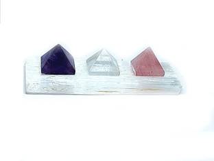 AIR9999 Natural Amethyst Rose Quartz And Clear Quartz 15 mm Mini Pyramids On Selenite Rough Stick Set For Reiki Healing Decorative Showpiece  -  2.5 cm
