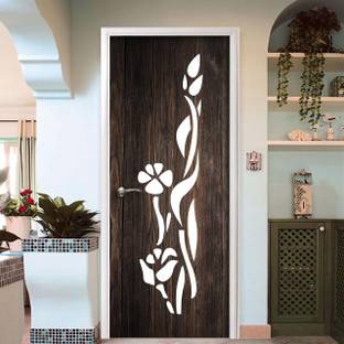 Creative Print Solution 76.2 cm wooden with flower design door sticker for door Self Adhesive Sticker