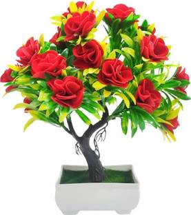 Aj style Best For Home/Office Table Decoration or Gift Table Flower Pot Bonsai Wild Artificial Plant with Pot Colour-Red Bonsai Wild Artificial Plant  with Pot