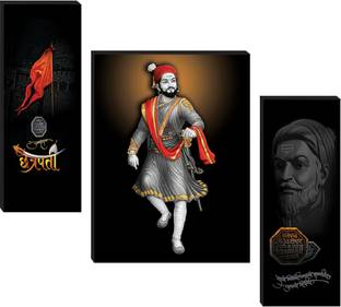 Masstone Chhatrapati Shivaji Maharaj 3 Piece MDF Painting Digital Reprint 12 inch x 18 inch Painting
