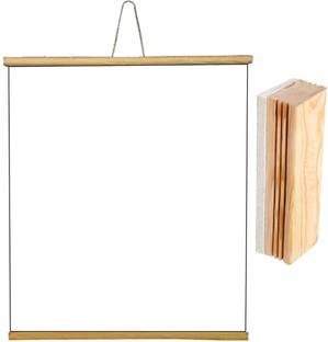 SRIRATNA Non Magnetic 1.5x2 Feet, 1 Pieces Roll up Wooden White Board/ Marker Board for Child and Teaching with Wall Hanging for Kids (18 Inches x 23 Inches) and 1 Premium Wooden Duster (Pack of 1 Set) (Color - White) Whiteboards and Duster Combos