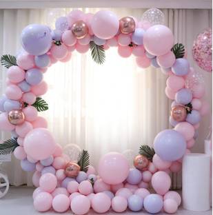 Bash N Splash Printed Pastel Purple Pink Balloons with Rose Gold Chrome Balloon and silver confetti balloon Happy Birthday, Anniversary, Baby Shower Party Decoration with arch strip glue dot & pump (pack of 134) Balloon