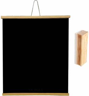 SRIRATNA 1.5x2 Feet, 1 Piece Roll up Wooden Black Board/ Chalk Board for Child and Teaching with Wall Hanging for Kids (18 Inches x 23 Inches) and 1 Premium Wooden Duster (Pack of 1 Set) (Color - Black) Black board