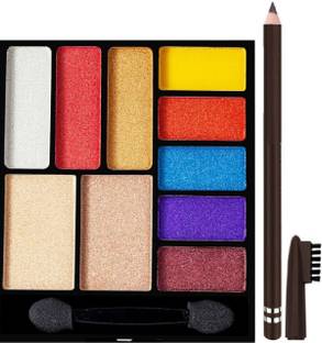 MYEONG Highly Pigmented Use Brown Color Eye Brow Pencil & Multi Color Eye Shadow Matte Pigmented Colorful Powder Long Lasting Waterproof Eye Shadow Palette Eye Combo kit