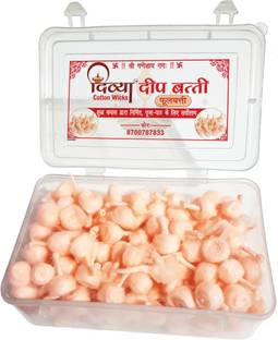 Divya Cotton Wicks || Pure Cotton Diya Batti for Pooja || Machine Made Cotton Wicks || Round Batti for Pooja || Phool Batti / Flower Batti for Diya || Pack of 2 Box || 200 Pcs in Each Box || Color : Orange Cotton Wick