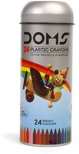 DOMS Plastic Crayons Round Tin Pack 24 Shades