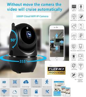 IBS IP WIFI Camera Black Smart Home Security Surveillance Camera 1080P Cloud HD Motion Real Time Tracking Network Wireless CCTV Smooth Pan and Tilt Monitoring CLEAR TWO WAY AUDIO DAY AND NIGHT MONITORING WALL MOUNT CELING Security Camera