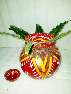 BS NATURAL MITTI Kalash Colourful Paint (1 Kalash with dhakkan) Terracotta Kalash