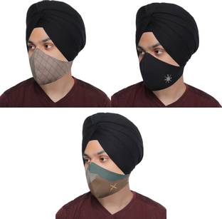 MASQ 3 Layer Embroidered, Designer, Fashionable & Protective, Size Adjustable Cotton Cloth Face Mask combo for Sikhs Scarf_Combo_03 Reusable, Washable Cloth Mask