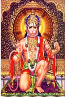 धर्विका इनोवेशंस Lord Hanuman Ji Sparkle Coated Self Adhesive Waterproof Painting Vinyl Poster Without Frame (24 x 36 inch) #DIP2299 डिजिटल रीप्रिंट 36 inch x 24 inch पेंटिंग