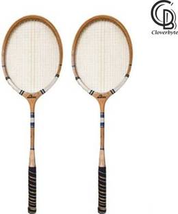 CLOVERBYTE Wooden Badminton Pack Of 2 Badminton Racquet Multicolor Strung Badminton Racquet
