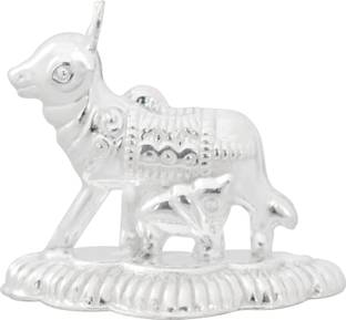 KMJ pure silver cow and calf idol for puja, kamdhenu cow for home and gifting purpose (wt. 6 grams) Decorative Showpiece  -  3 cm