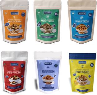 Keeros Healthy & Diabetic Snacks Combo | Variety of 6 Sweet & Salted, Tasty & Crunchy Sugar Free Roasted Snacks