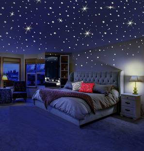Ashamohar 18 cm Glow in The Dark Galaxy of Stat with Moon Round Radium Night Bedroom/living room Home décor Wall Sticker Glow in the Dark Sticker