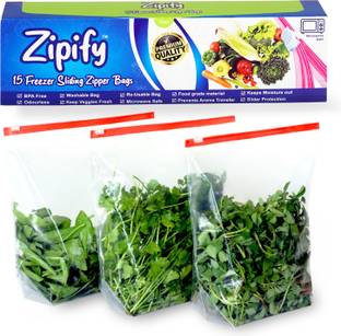 Zipify 15 Pcs Ziplock Pouch Vegetable Bag, Zip Lock Plastic Bags for Fridge Food Cover, Reusable Zip Lock Bag to Store Vegetables in Fridge - Zipper Pouches(Medium 10" X 10") Plastic Storage Pouch