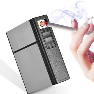 Explorer ™ Golden Color | Aluminum Hard Case Against Press or Damage Your Cigarettes | Lightweight, Exquisite And Portable Aluminum Cigarette Case. Fit For About 20 Pieces Cigarettes Of Regular Size Easy To Carry Anywhere Focus USB Rechargeable Box Case 20 Cigarette Storage Space Cum Lighter| Package Include : 1 Flameless Lighter And 1 Micro USB Charging Cable Cigarette Lighter, USB Cable
