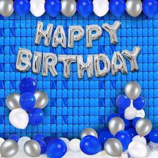 Party Propz Birthday Decorations Kit - 32Pcs Happy Birthday Decoration Kit for Husband Boys Balloons Decorations Items Combo with Blue Square Foil Curtain, Metallic Balloons