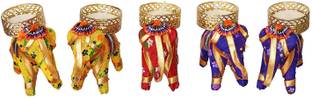 THE INDIA STYLE Handicraft Hathi/Elephant Tea-Light Holder Cotton Tealight Holder Set (Multicolor, Pack of 5) Candle