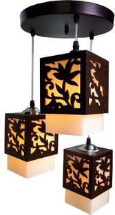 Uniquelight 3 Lamps Each 14-Watts, Black Color, Cube Wood Lotus Chandelier Hanging Ceiling Light with E27 Bulbs for Living Room, Pack of 1(Bulb not included) Chandelier Ceiling Lamp