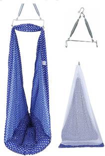 U2CUTE Baby Cradles, Baby Jhula, Jhoola,! Little, Baby Hanging Swing Cradle with Mosquito net and Spring, Hot Deal Wholesale Price (TODDLER)(DOT BLUE)