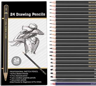 FRKB 24 Pc of 19 pencils 3 charcoal pencils, 1 graphite pencil and 1 eraser pencil Pencil