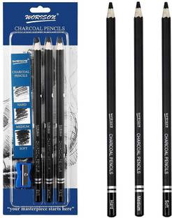 WORISON Charcoal Pencils Set 3pcs Soft Medium and Hard Pencils with Sharpener Included Pencil