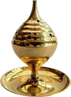 BRASSY Agarbatti Stand with Ash Catcher Plate Centre dhoop Stand Attached Ashtray Brass Incense Holder