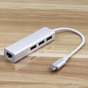 microware USB-C to Gigabit Ethernet USB A 3.0 Adapter Hub for USB C Type-C Thunderbolt 3 MacBook/MacBook Pro, Dell XPS 13, HP Spectre X2 and More (Silver Aluminum) USB-C to Gigabit Ethernet USB A 3.0 Adapter Hub for USB C Type-C USB Hub