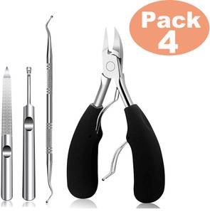 maycreate Toe Nail Clipper for Ingrown or Thick Toenails, 5PCS Stainless Steel Toenail Clipper, Professional Pedicure Tools Kit with Nail File (Black)