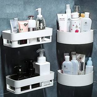 Attilio Bathroom Rack Shelf(2 Bathroom Shelves + 2 Corner Shelf Bathroom) Plastic Wall Shelf