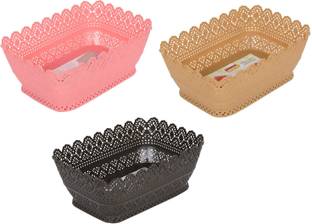 AK HUB Plastic New fruit & Vegetables Kitchen Storage Basket ( 3 PCS - Multicolor ) Storage Basket