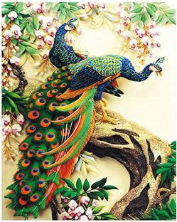 PATPAT 5D Diamond Embroidery DIY Peacock Cross Stitch Craft Painting (32x45 cm, Multicolour)