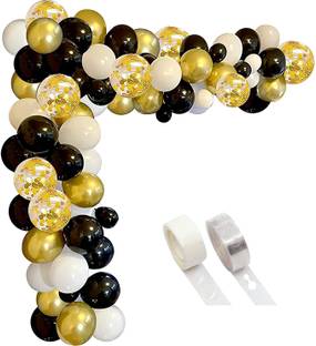 Bash N Splash Solid Golden White & Black Garland Party Decoration Pack With confetti balloon with Arch Strip & Glue Dots(Pack of 112) Balloon