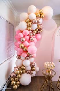 Bash N Splash Solid Pink, Peach With golden Chrome Garland Party Decoration Pack With Arch Strip & Glue Dots(Pack of 143) Balloon