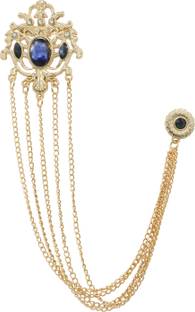 Adorn Golden Long Chain Navy Blue Rhinestone Suit Coat Brooch For Men Brooch