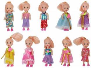 WHITE POPCORN Mini Doll with Colorful Clothes Costume(Pack of 10 Doll )
