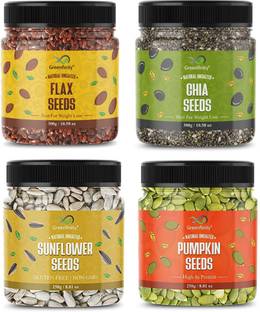 Greenfinity Combo Pack of Raw Flax and Chia Seeds - 300g and Raw Sunflower and Pumpkin Seeds - 250g Roasted Flax Seeds, Chia Seeds, Sunflower Seeds, Pumpkin Seeds
