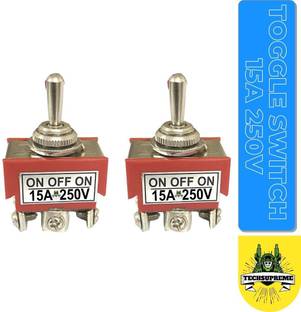 TechSupreme Heavy Duty Rocker Toggle Switch 15A 250V ON/Off/ON Switch with PC Wear-Resistant Handle 6 Terminal 3 Position PACK OF 2 Electronic Components Electronic Hobby Kit
