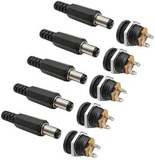 ERHIndia (5 Pair) 12v DC Pin Male and Female Socket Set 12V 3A 5.5 x 2.1mm Plastic Male Plugs Power Socket Female Jack Screw Nut Panel Mount Connector for Multiple Applications Electronic Components Electronic Hobby Kit