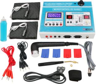 Physiogears Electro Therapy Combination 5 IN 1 LCD 125 Programs Computerized IFT MS TENS US+Deep Heat Machine with 1 Year Warranty Physiotherapy Equipment Electrotherapy Device