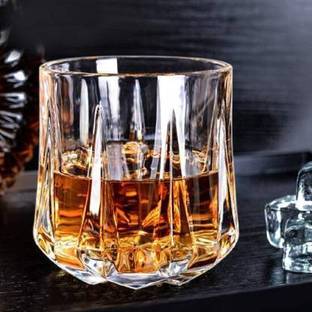 VLKMK (Pack of 3) Crystal Whiskey Glasses,Bar Glass for Drinking Bourbon,Whisky (pack of 3 ,370ml) Glass Set Whisky Glass