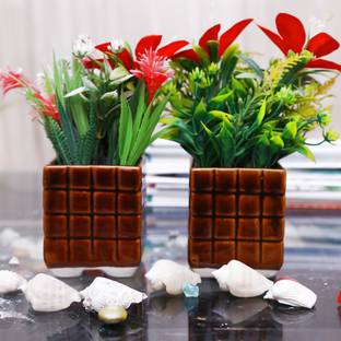 Lyallpur Stores Plant Container Set Brown Color Ceramic Planter Vase. (Pack Of 2, Plant Not Included) Plant Container Set