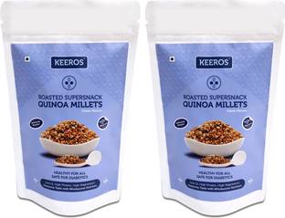 Keeros Quinoa Millets Healthy Sugar Free Snacks | Low GI Low Calorie | Gluten Free Diabetic Snacks and Namkeen | Ready to Eat Tangy& Crunchy Mix of Roasted Quinoa Puffs & Pearl Millets |Pack of 2x100g