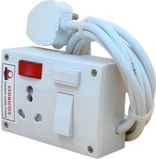 इन्द्रिको 16A Combined Electric Multi Outlet Board with Fuse Indicator for Heavy Duty PVC White Pack of 1 (2.5 mm Cable with Big Plug, 2 Meter) 1 सॉकेट सर्ज रक्षक